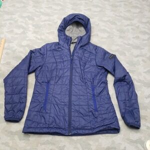 Forclaz  Puffer Jacket Womens Small Blue Hooded Full Zip Pockets Long Sleeve